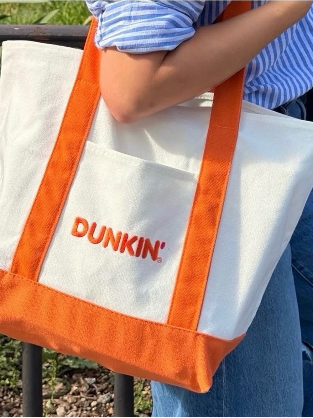 Dunkin' Canvas Tote Bag in White & Orange